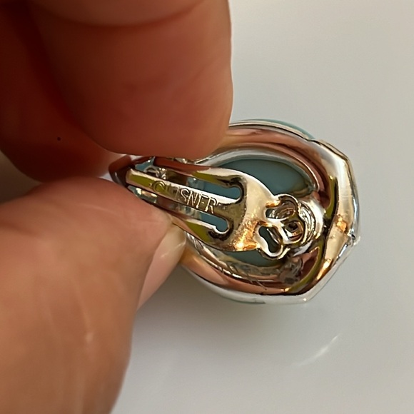 Vintage  Lisner Silver Tone Blue clip Earrings - Picture 4 of 6